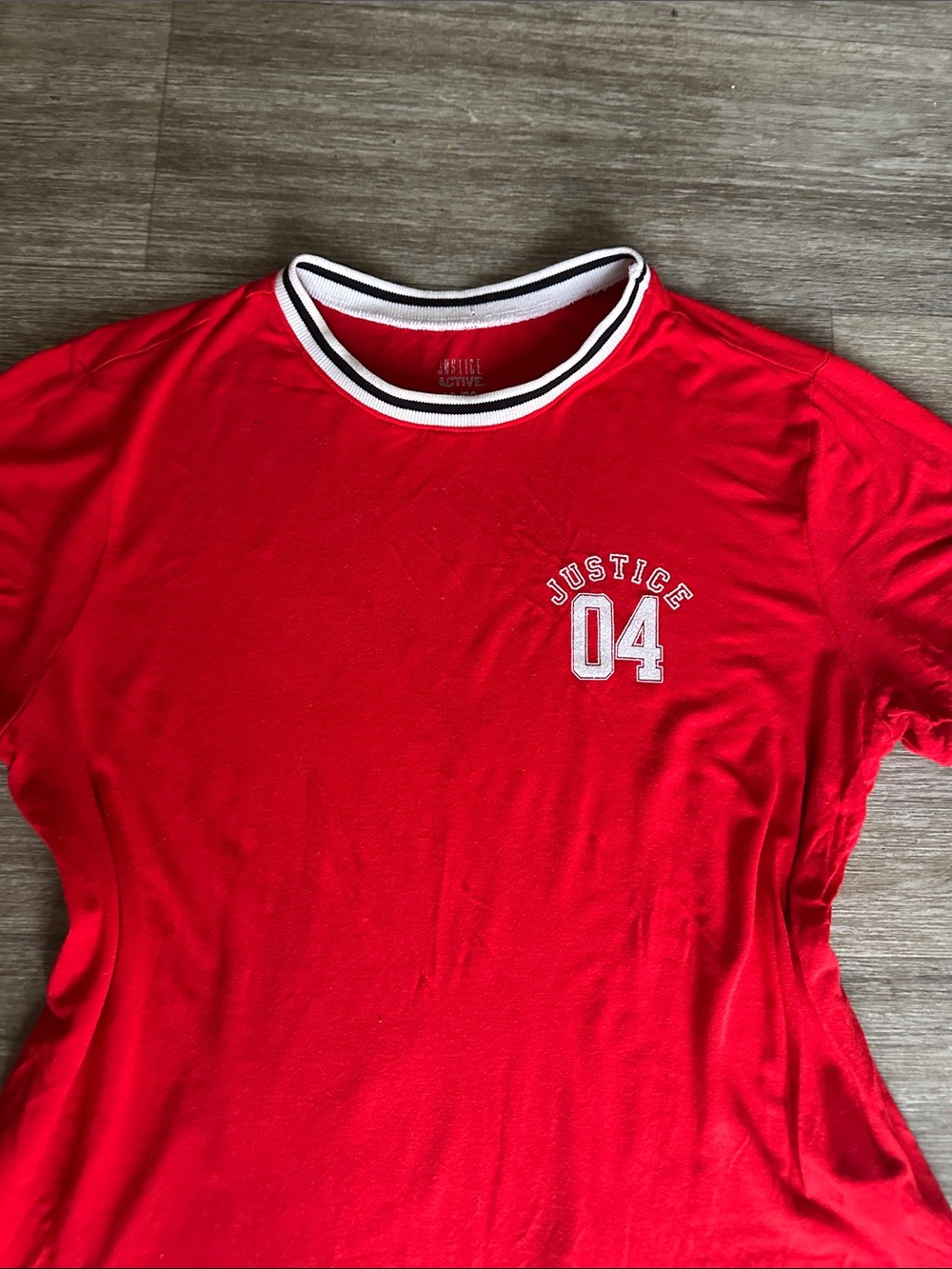 Justice Red Ringer Tee with Black & White Trim and '04 Chest Detail - Picture 2 of 8